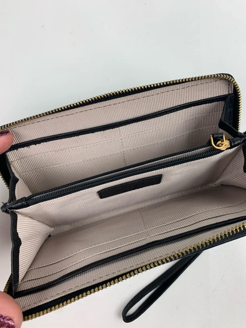 margot Black leather Quilted Wristlet wallet with Gold Hardware zipper NEW